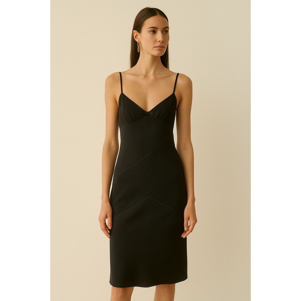 Pamella Roland Black Slip Dress Spaghetti Straps Minimalist Knee-Length Dress 2